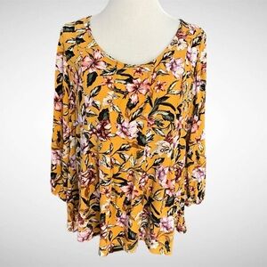 Torrid Fit-and-Flare Crinkle Gauze Floral Top Long Sleeves